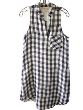 Anthropology cloth & stone Maroney Navy/White Gingham Shirt Dress Size X-Small